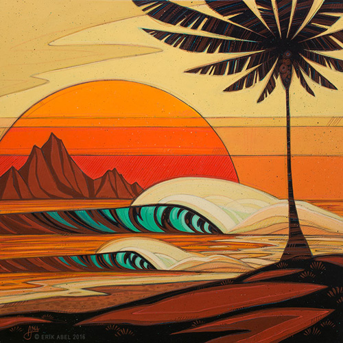 “Sol Set” Acrylic and Colored Pencil on Wood Panel, 24” x 24”by artist Erik Abel. See his portfolio by visiting www.ArtsyShark.com