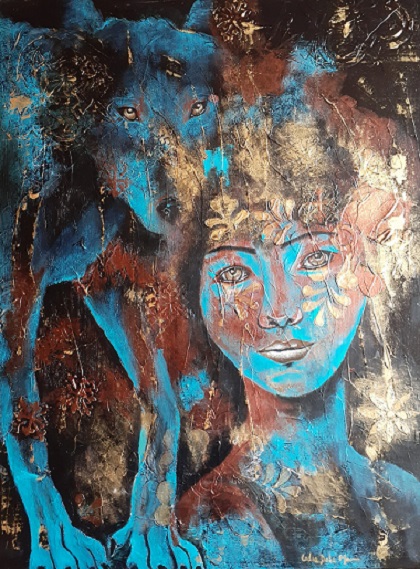 Layered acrylic figurative painting by Lidia Dale Mesaros