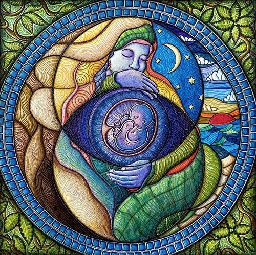 ink and acrylic drawing of Mother Earth